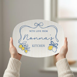 Custom Nonna's Kitchen Platter: Personalized Italian Grandma Plate Pregnancy Announcement for Nona Mother's Day Gift