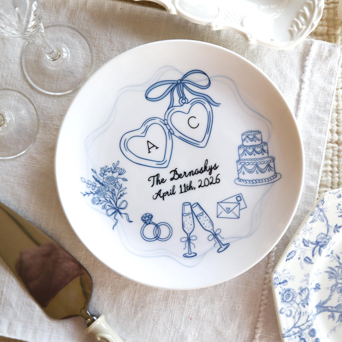 Personalized Ceramic Wedding Plate,  Anniversary or Engagement Keepsake