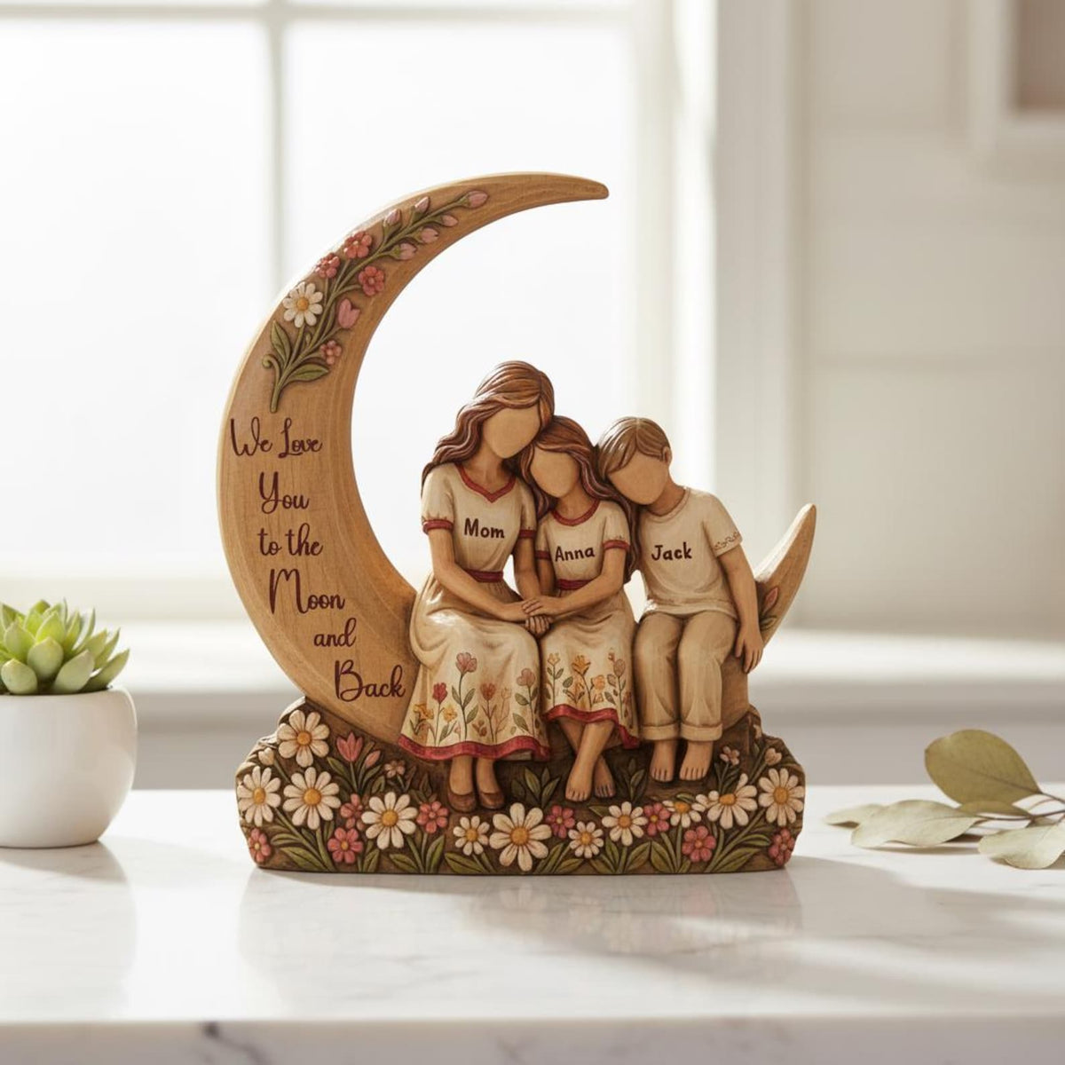 Personalized Mother Daughter Wooden Sculpture, We Love You To The Moon And Back, Custom Mom Gift from Daughter, Mom Gift, Mothers Day Gift