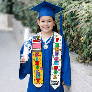 Personalized Prek Grad Pencil Graduation Stole with Name: Class Of 2026 Stole for Boy Girl, Preschool Graduate Sash, Toddler Grad Gifts