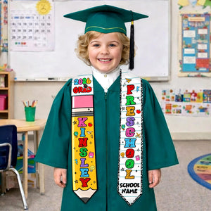 Personalized Prek Grad Pencil Graduation Stole with Name: Class Of 2026 Stole for Boy Girl, Preschool Graduate Sash, Toddler Grad Gifts