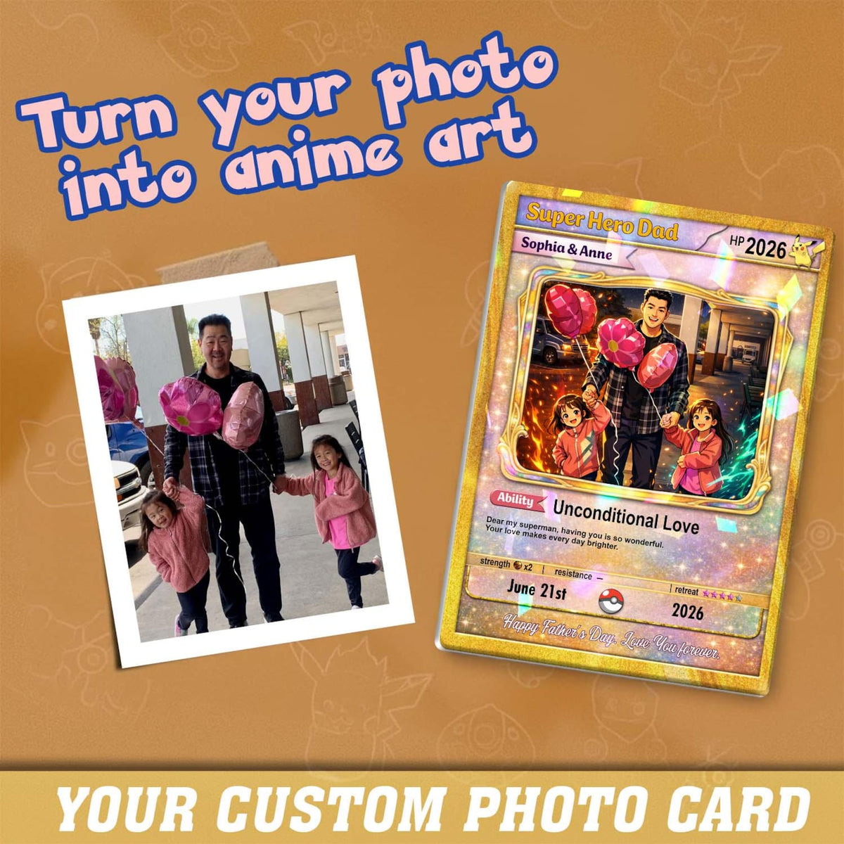 Personalized Father's Day Poke Card, Custom Birthday Photo Art Card, Wedding & Anniversary Photo to Holo Card, Gift For Dad, New Dad Gift