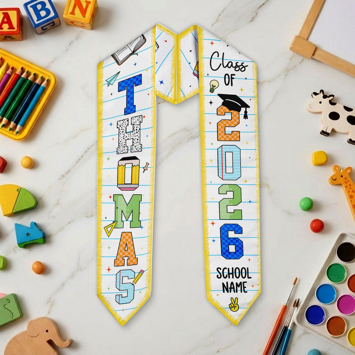 Personalized Class of 2026 Stole, Custom Preschool Kindergarten Graduation Sash , Preschool Graduation Stole, School Name Graduation