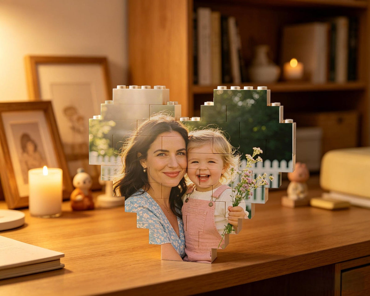 Custom Heart Mom Photo Building Block, Personalized Puzzle Block Puzzle Heart Shape, Building Bricks Puzzle, Photo Gifts Mothers Day Gifts