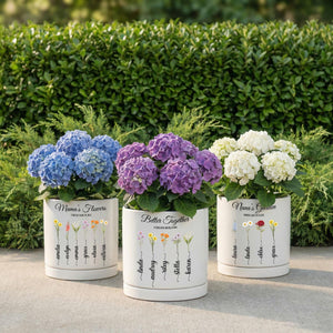 Personalized Birth Flower Ceramic Pot, Grandma Garden Gift, Mother's Day Gift