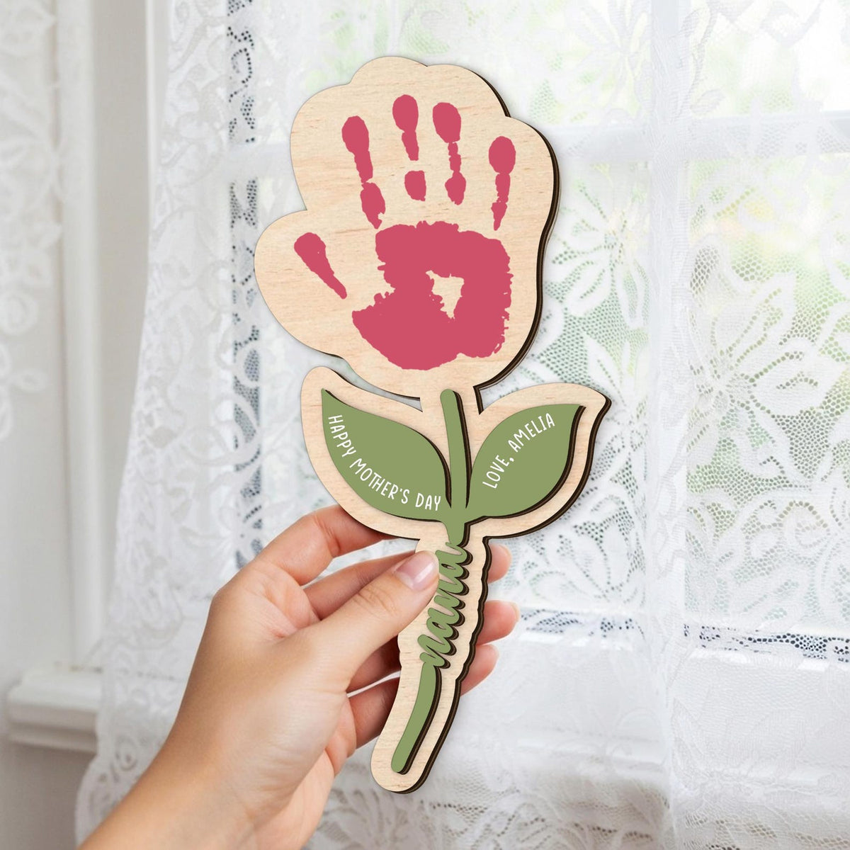 Personalized Handprint Flower Gift for Mom, Wooden Keepsake Mother s Day Gift, Custom Baby Handprint Plaque, Mom Gift from Kids