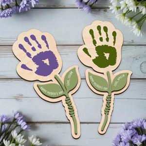 Personalized Handprint Flower Gift for Mom, Wooden Keepsake Mother s Day Gift, Custom Baby Handprint Plaque, Mom Gift from Kids