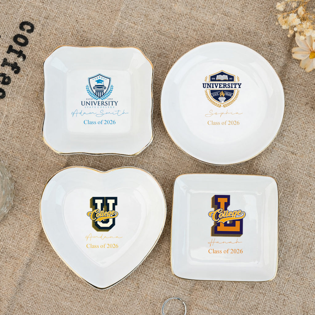 Custom College Logo Trinket Dish, Graduation Jewelry Dish,University Pride Trinket Tray,College Dorm Decor,End of Year Gifts,Alumni Gifts
