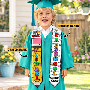 Personalized Prek Grad Pencil Graduation Stole with Name: Class Of 2026 Stole for Boy Girl, Preschool Graduate Sash, Toddler Grad Gifts