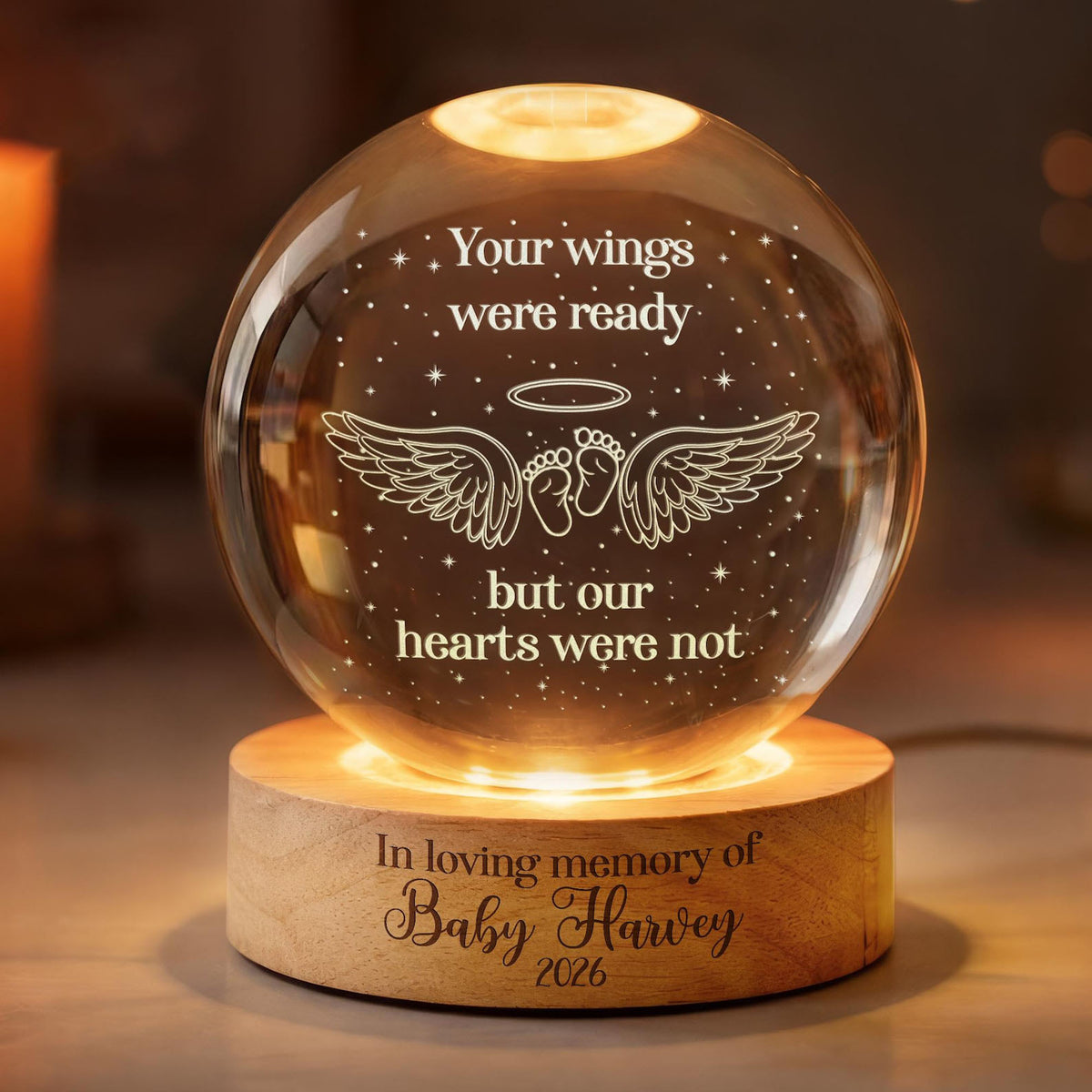 Personalized Baby Memorial Night Light, Miscarriage Memorial Crystal Ball Night Light, Angel Baby Memorial Gifts, Baby Loss, Sympathy Gift