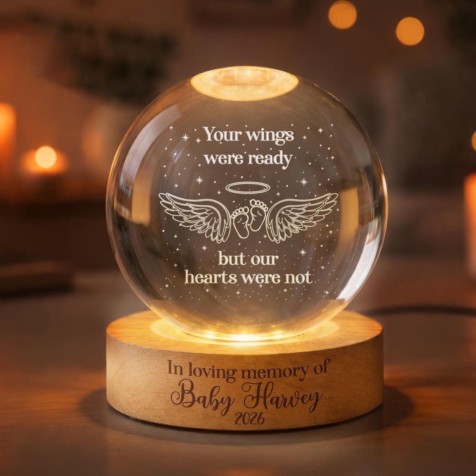 Personalized Baby Memorial Night Light, Miscarriage Memorial Crystal Ball Night Light, Angel Baby Memorial Gifts, Baby Loss, Sympathy Gift