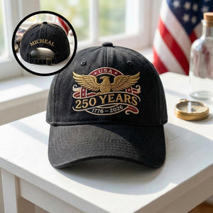 Embroidered Custom Name America 250 Baseball Cap 1776-2026, USA 250th Anniversary Cap, Patriotic Hat, Semiquincentennial Gift, Veteran Cap