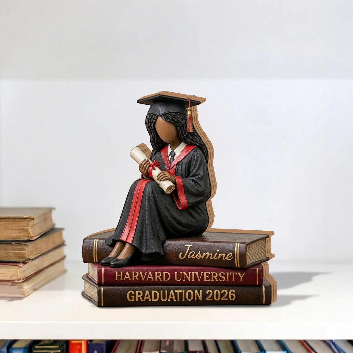 Black Graduate Figurine 2026, Personalized African American Graduation Gift, Custom Name University Book Decor
