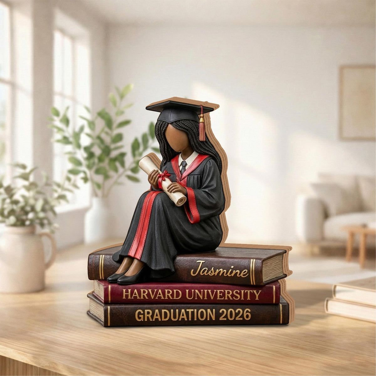 Black Graduate Figurine 2026, Personalized African American Graduation Gift, Custom Name University Book Decor