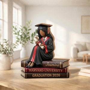 Black Graduate Figurine 2026, Personalized African American Graduation Gift, Custom Name University Book Decor