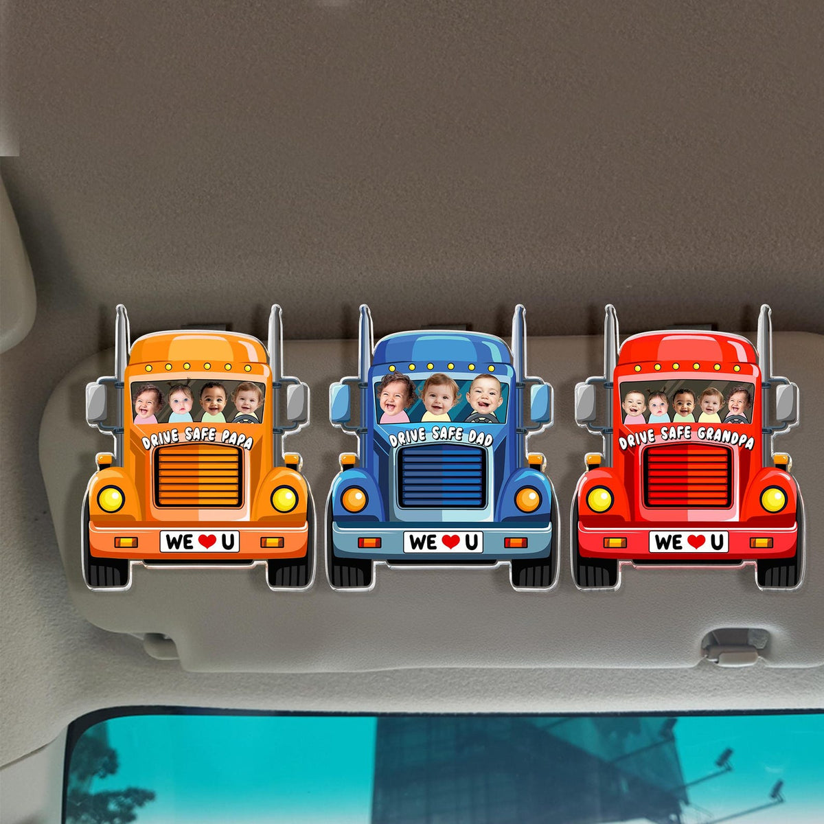 Custom Trucker Kids Photo Car Visor Clip For Dad, Drive Safe Dad Sun Visor Clip, Drive Safe Gift For Grandpa, Father's Day Gift For Husband
