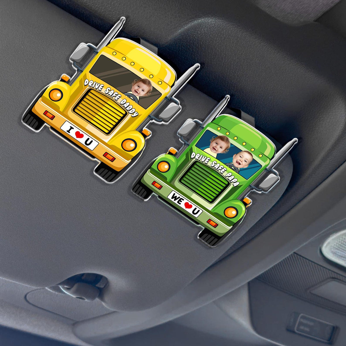 Custom Trucker Kids Photo Car Visor Clip For Dad, Drive Safe Dad Sun Visor Clip, Drive Safe Gift For Grandpa, Father's Day Gift For Husband