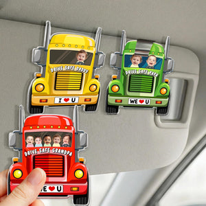 Custom Trucker Kids Photo Car Visor Clip For Dad, Drive Safe Dad Sun Visor Clip, Drive Safe Gift For Grandpa, Father's Day Gift For Husband