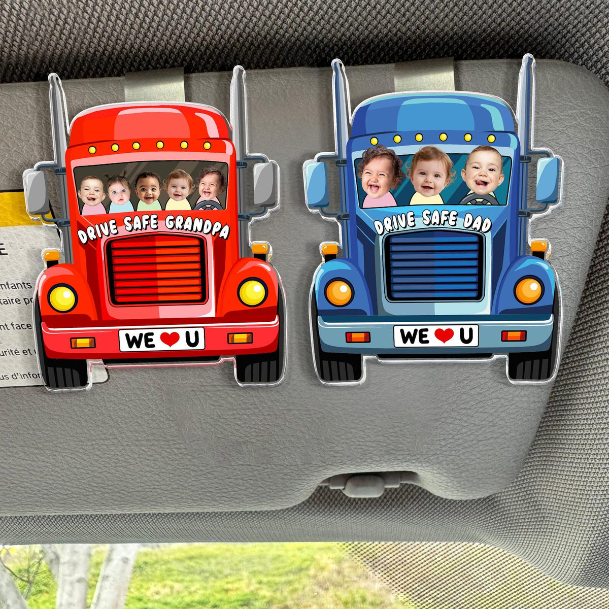 Custom Trucker Kids Photo Car Visor Clip For Dad, Drive Safe Dad Sun Visor Clip, Drive Safe Gift For Grandpa, Father's Day Gift For Husband