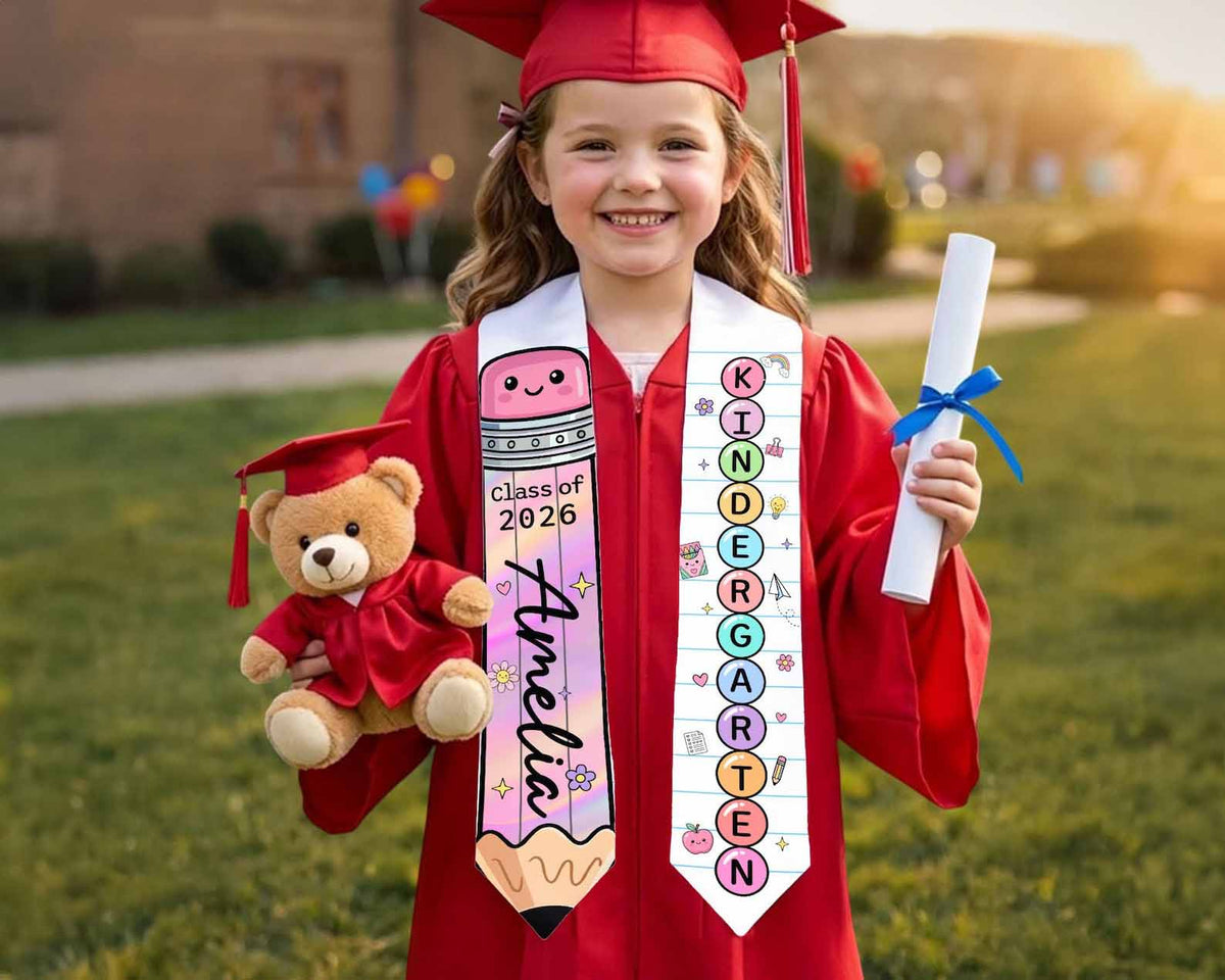 Custom Kids Name Pencil Stole, Preppy Graduation Sash, Grad Gift for Boy Girl, Kindergarten Class of 2026, Cute Grad Gift For Daughter Gift For Son