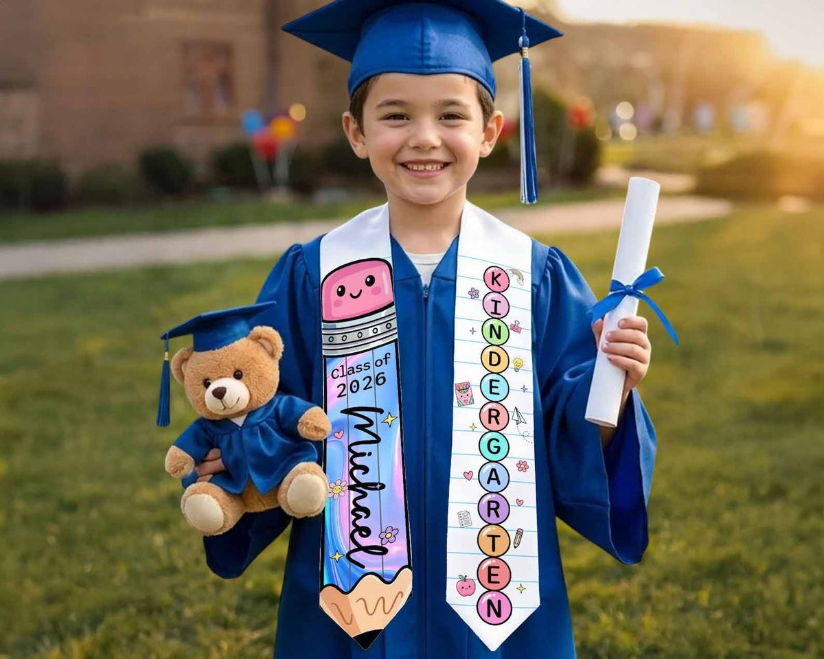 Custom Kids Name Pencil Stole, Preppy Graduation Sash, Grad Gift for Boy Girl, Kindergarten Class of 2026, Cute Grad Gift For Daughter Gift For Son