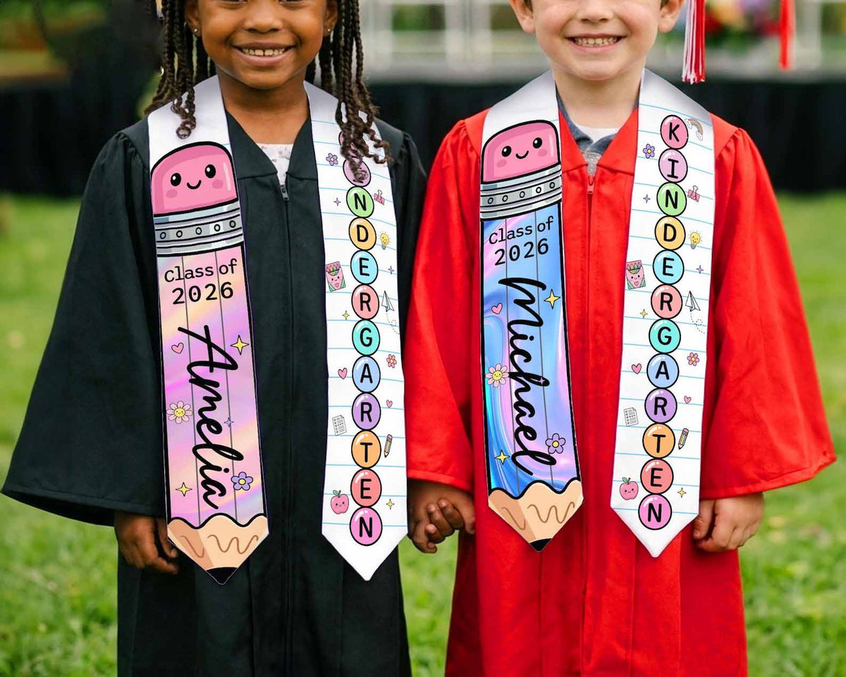 Custom Kids Name Pencil Stole, Preppy Graduation Sash, Grad Gift for Boy Girl, Kindergarten Class of 2026, Cute Grad Gift For Daughter Gift For Son