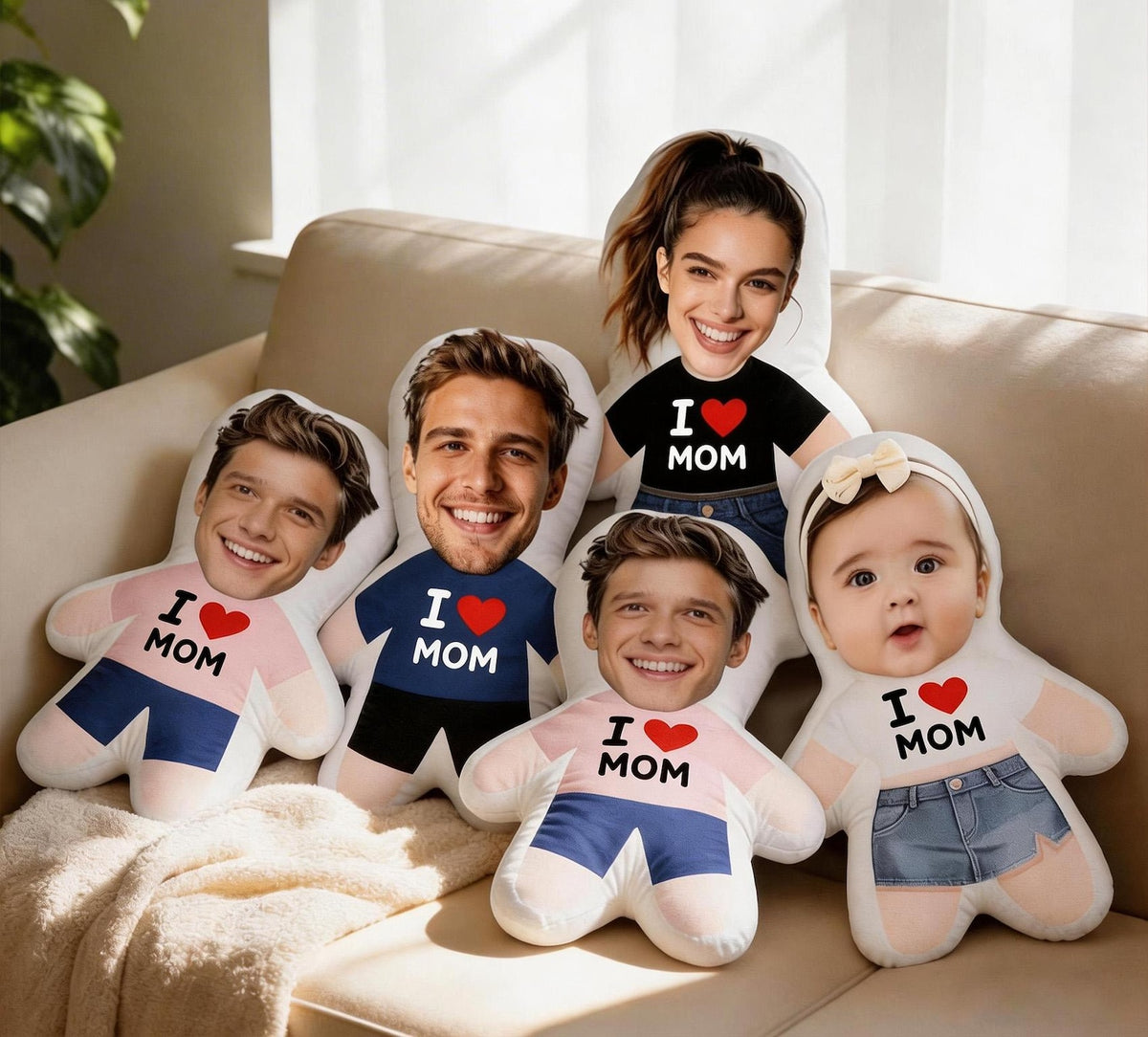 Custom I Love MOM Photo Pillow, Personalized Face Pillow for Mom, Mini Me Pillow, Custom Photo Cushion Mother's Day Gift for Her