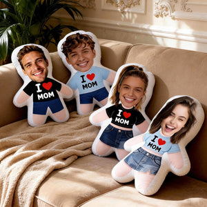 Custom I Love MOM Photo Pillow, Personalized Face Pillow for Mom, Mini Me Pillow, Custom Photo Cushion Mother's Day Gift for Her