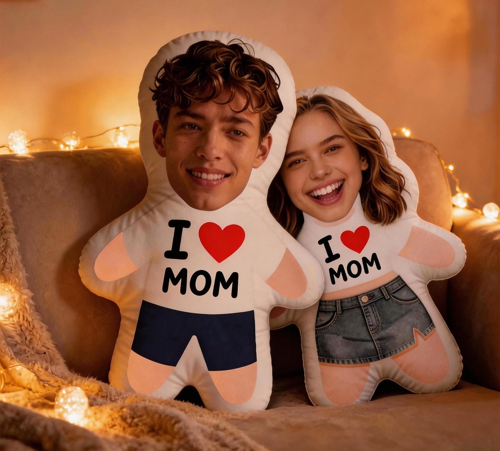 Custom I Love MOM Photo Pillow, Personalized Face Pillow for Mom, Mini Me Pillow, Custom Photo Cushion Mother's Day Gift for Her
