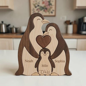 Personalized Wooden Penguin Family Puzzle, Custom Name Animal Keepsake Home Decor