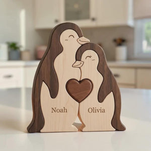 Personalized Wooden Penguin Family Puzzle, Custom Name Animal Keepsake Home Decor