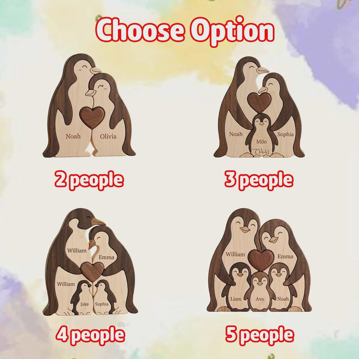 Personalized Wooden Penguin Family Puzzle, Custom Name Animal Keepsake Home Decor