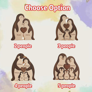 Personalized Wooden Penguin Family Puzzle, Custom Name Animal Keepsake Home Decor