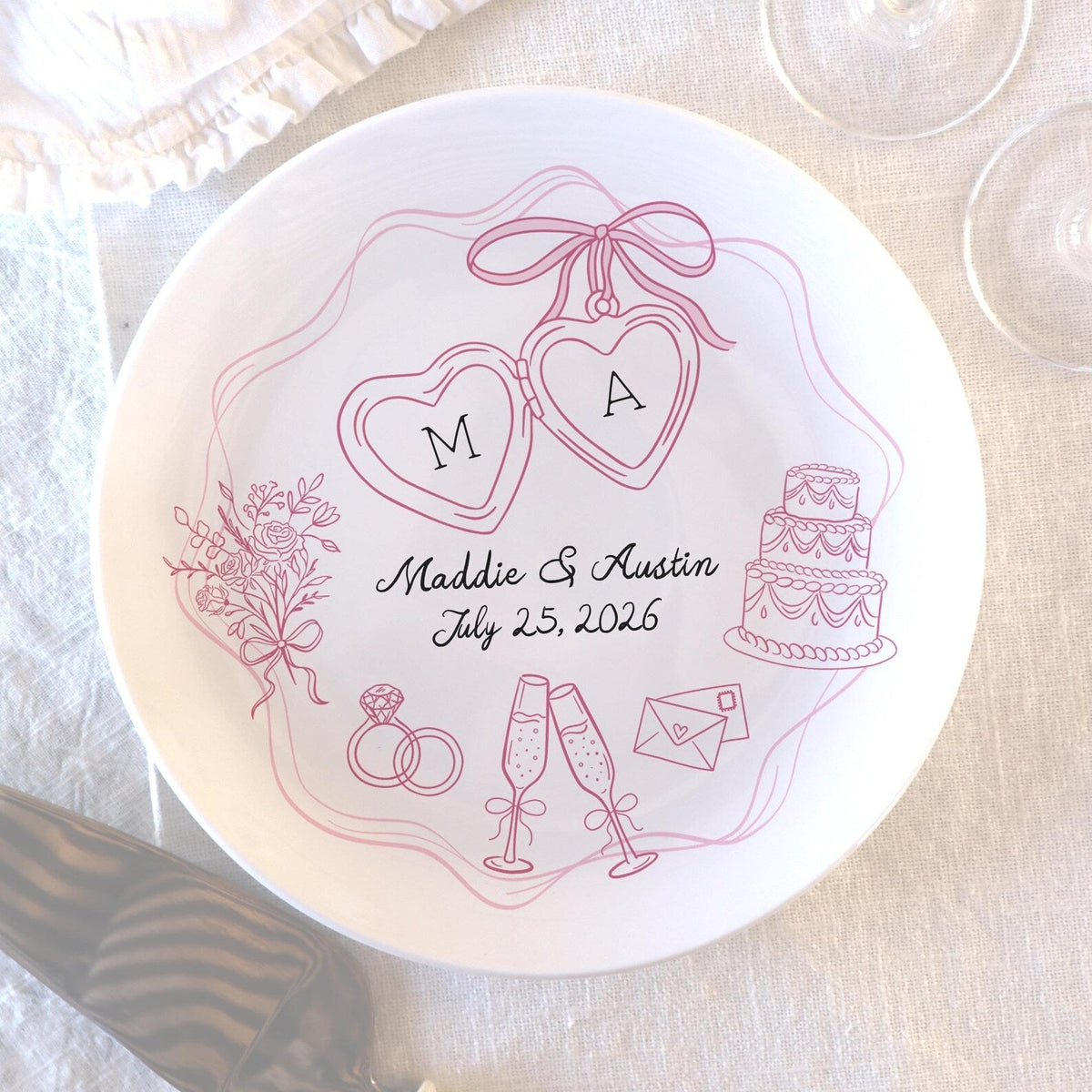 Personalized Ceramic Wedding Plate,  Anniversary or Engagement Keepsake
