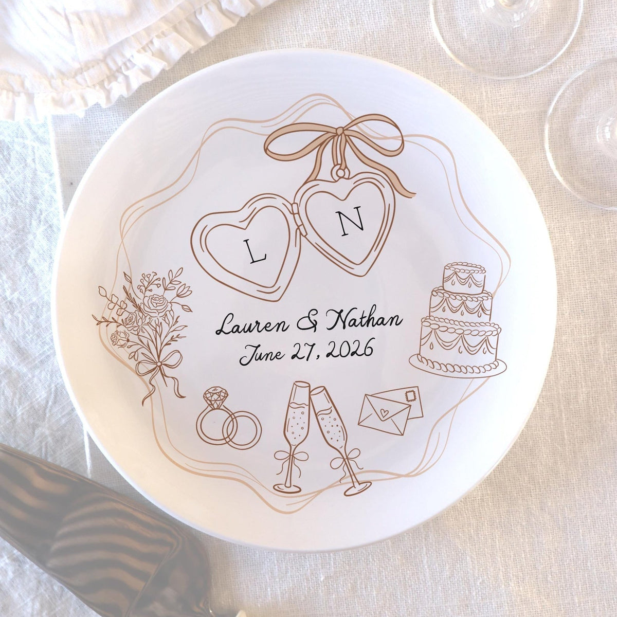 Personalized Ceramic Wedding Plate,  Anniversary or Engagement Keepsake