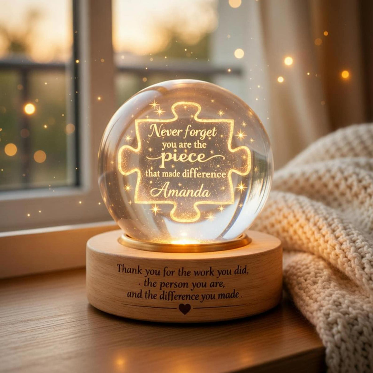 Custom Engraved Crystal Night Light: Employee Leaving Gift, Thank You Appreciation Gift for Coworker Teacher Mentor