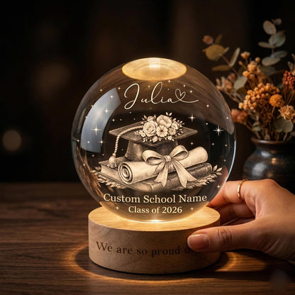 Personalized 2026 Graduation Crystal Ball Night Light, Class of 2026 Graduation Gift, College Grad Gift for Senior, Bestie, Daughter