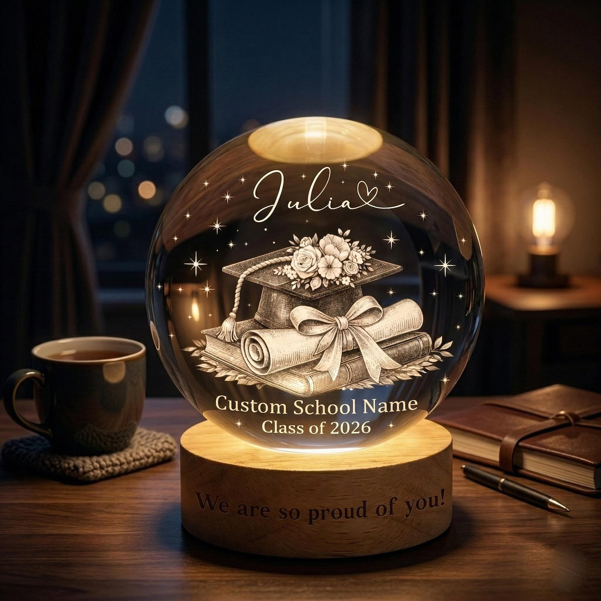 Personalized 2026 Graduation Crystal Ball Night Light, Class of 2026 Graduation Gift, College Grad Gift for Senior, Bestie, Daughter