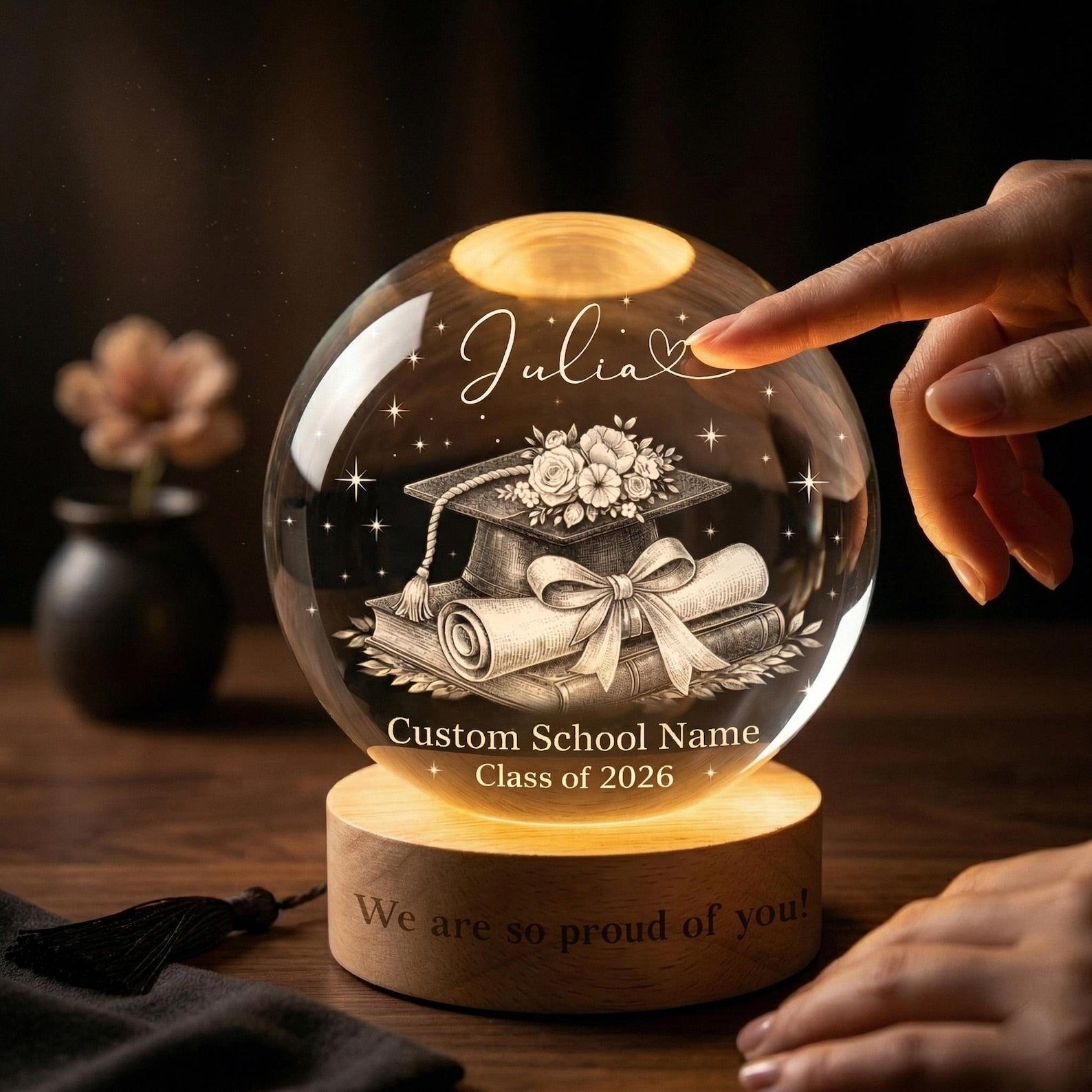 Personalized 2026 Graduation Crystal Ball Night Light, Class of 2026 Graduation Gift, College Grad Gift for Senior, Bestie, Daughter