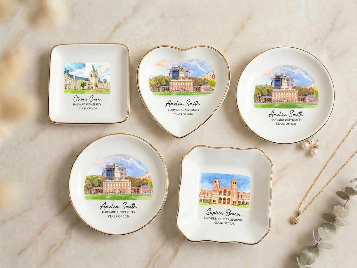 Custom University Jewelry Dish, Personalized College Graduation Gift, School Logo Ring Dish, Graduate Keepsake