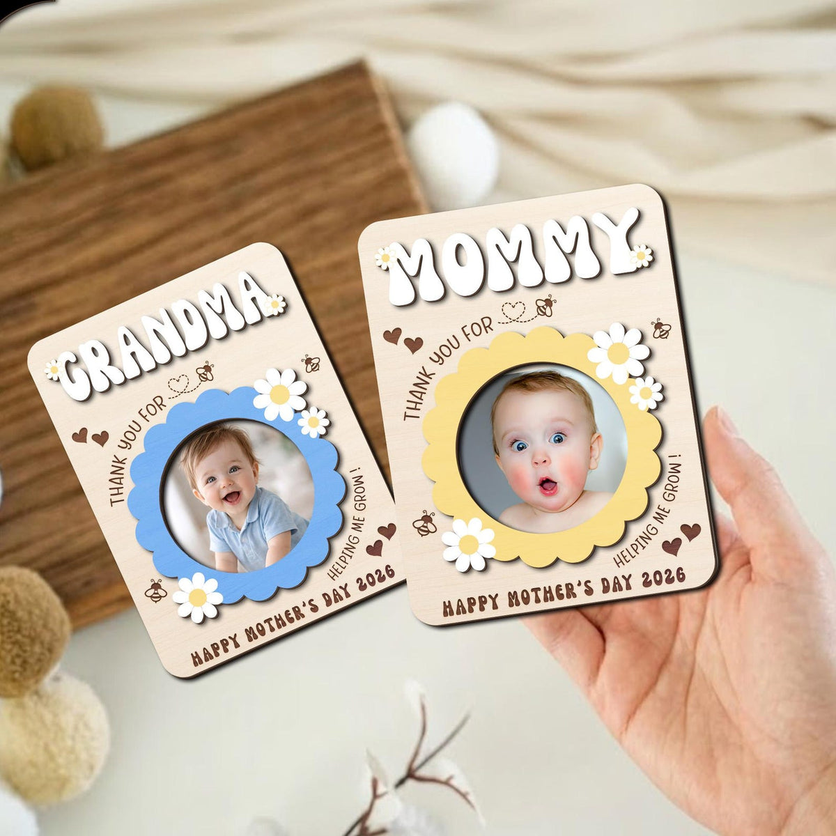 Mothers Day Fridge Photo Magnet, Gift for Grandma, Thank You for Helping Me Grow, Baby Picture Frame, Grandma Photo Magnet, New Grandma Gift