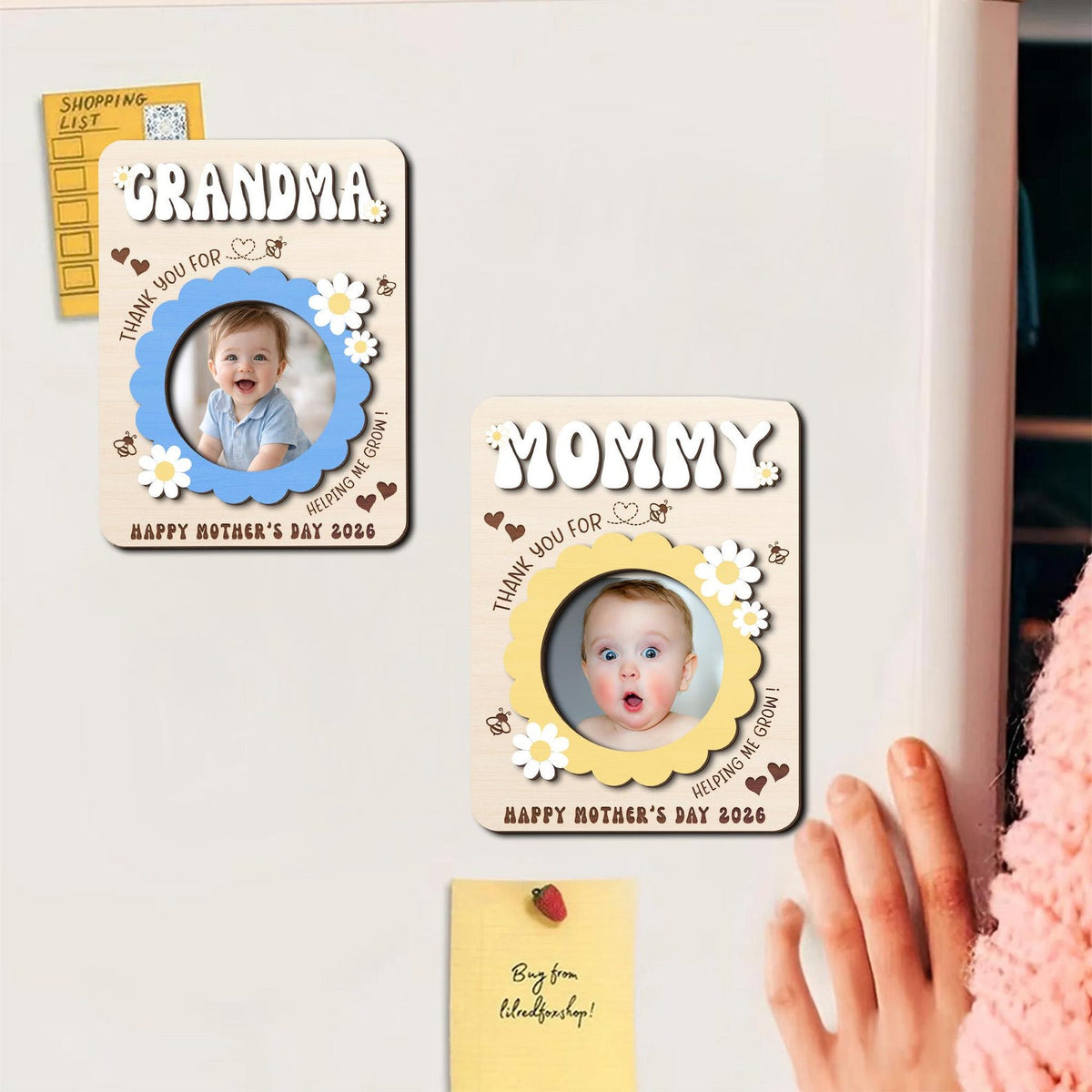 Mothers Day Fridge Photo Magnet, Gift for Grandma, Thank You for Helping Me Grow, Baby Picture Frame, Grandma Photo Magnet, New Grandma Gift