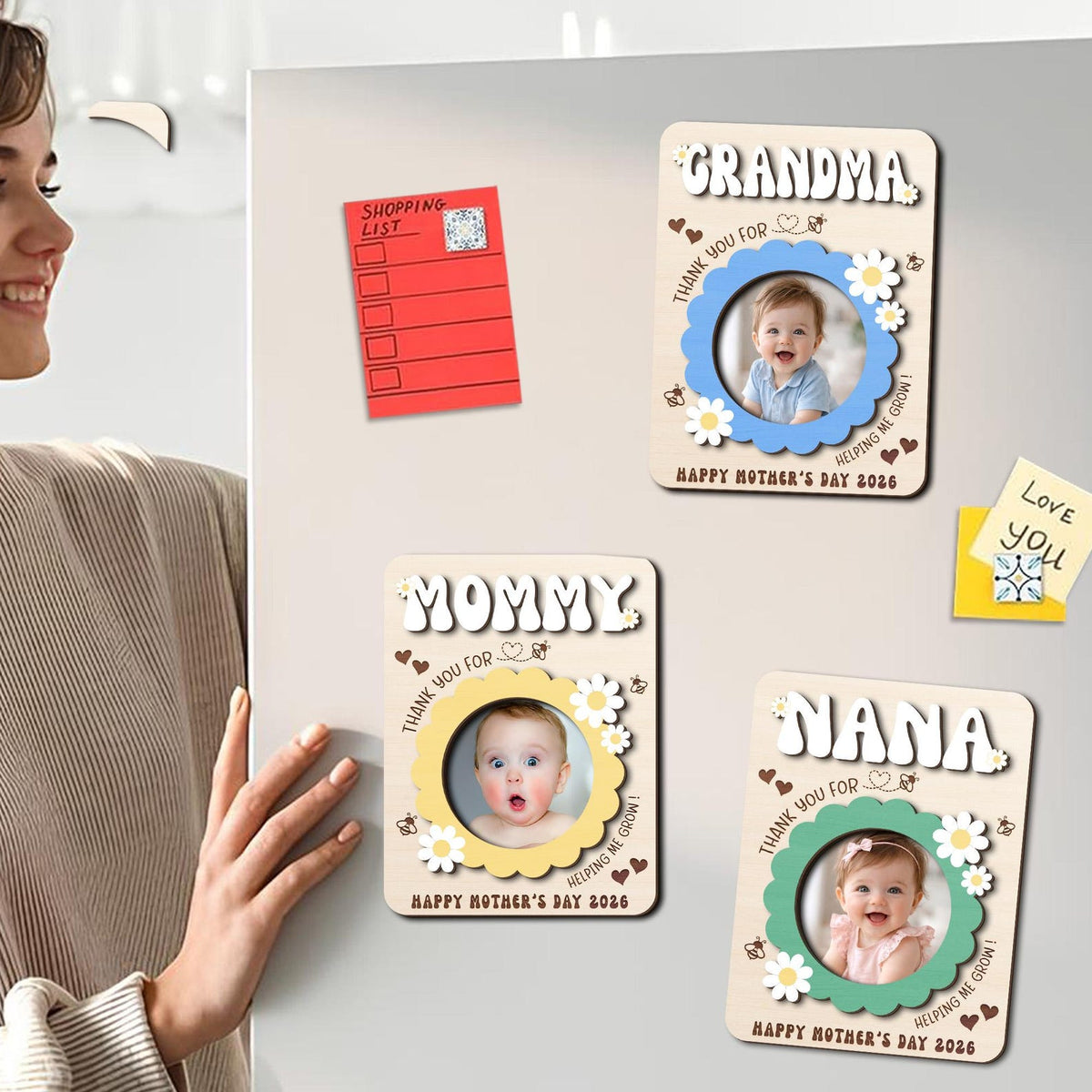 Mothers Day Fridge Photo Magnet, Gift for Grandma, Thank You for Helping Me Grow, Baby Picture Frame, Grandma Photo Magnet, New Grandma Gift
