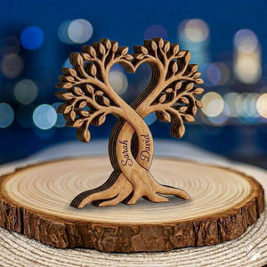 Personalized Couple Wooden Block, Custom Couple Name Sign, Heart Tree Decor, Wedding Anniversary Gift, Anniversary Wood Gift
