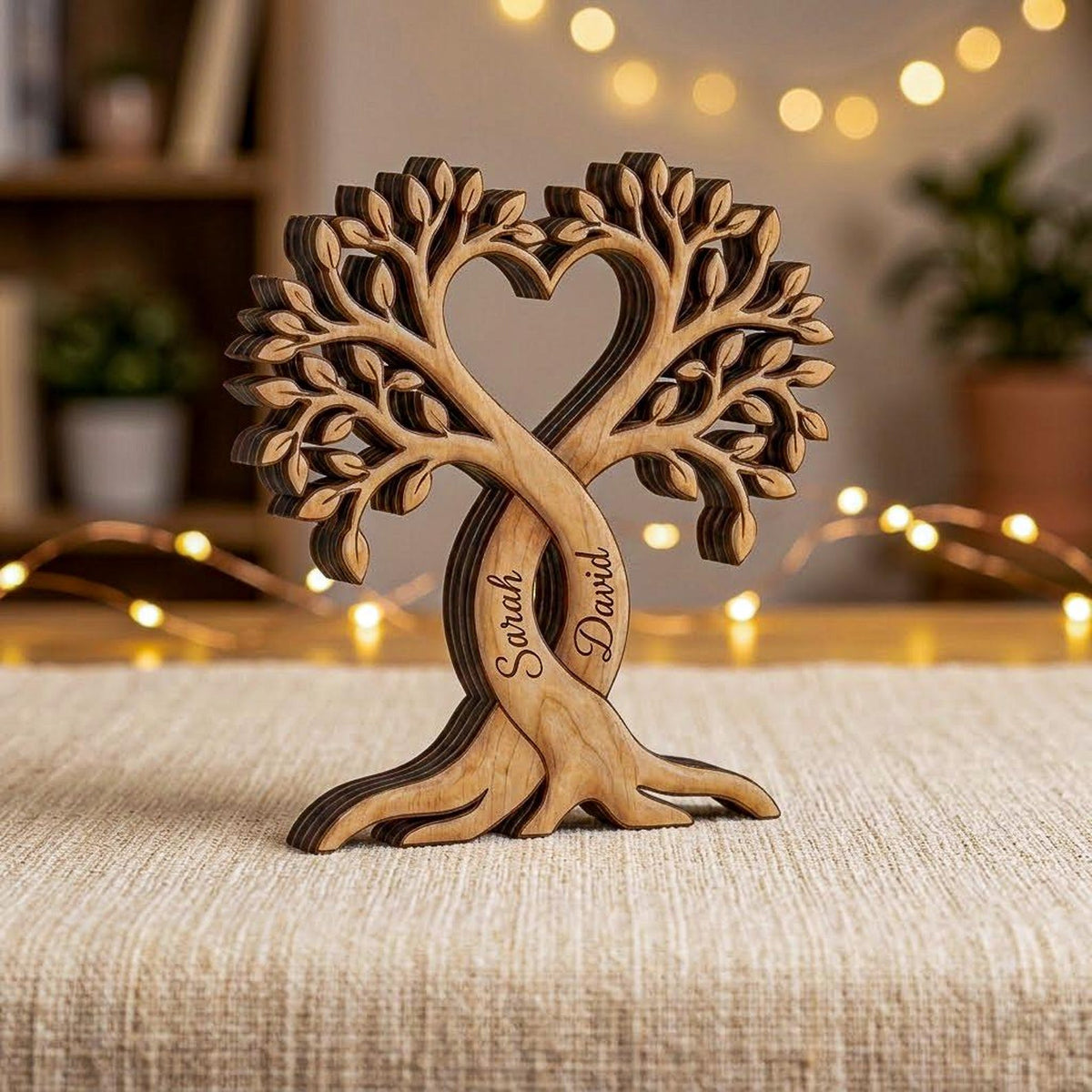 Personalized Couple Wooden Block, Custom Couple Name Sign, Heart Tree Decor, Wedding Anniversary Gift, Anniversary Wood Gift
