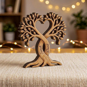 Personalized Couple Wooden Block, Custom Couple Name Sign, Heart Tree Decor, Wedding Anniversary Gift, Anniversary Wood Gift