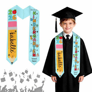 Custom Name Kindergarten Graduation Stole, Personalized Kids Kindergarten Sashes Class of 2026