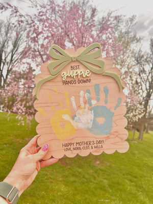 Personalized Mother's Day Handprint Sign | Custom Wood Keepsake for Mom, Grandma