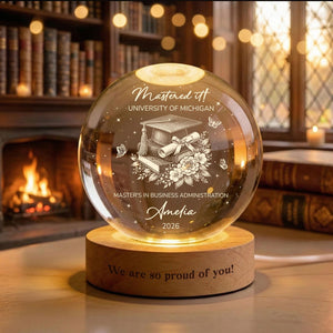 Custom Master's Degree Graduation Crystal Ball Night Light, Custom MBA Keepsake Gift, Graduation Gift For Bestie, Daughter, College Gift