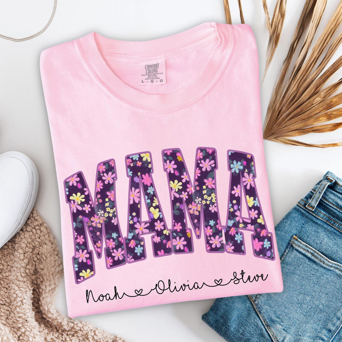 Floral Mama Shirt, Personalized Mama Shirt, Custom Mom Comfort Color Shirt With Kids Names, Mothers Day Gift Shirt For Mom